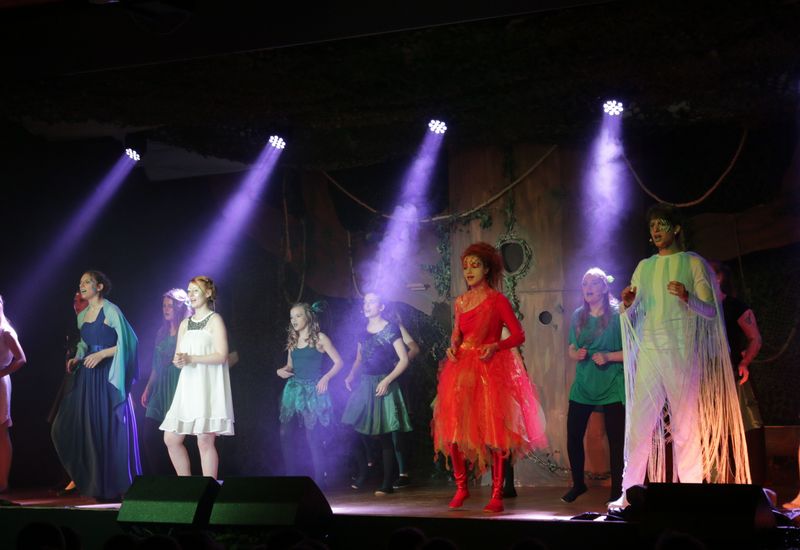Live on stage: Ein Teil des Musicalteams Grafenwöhr auf der Bühne beim Tanzen.